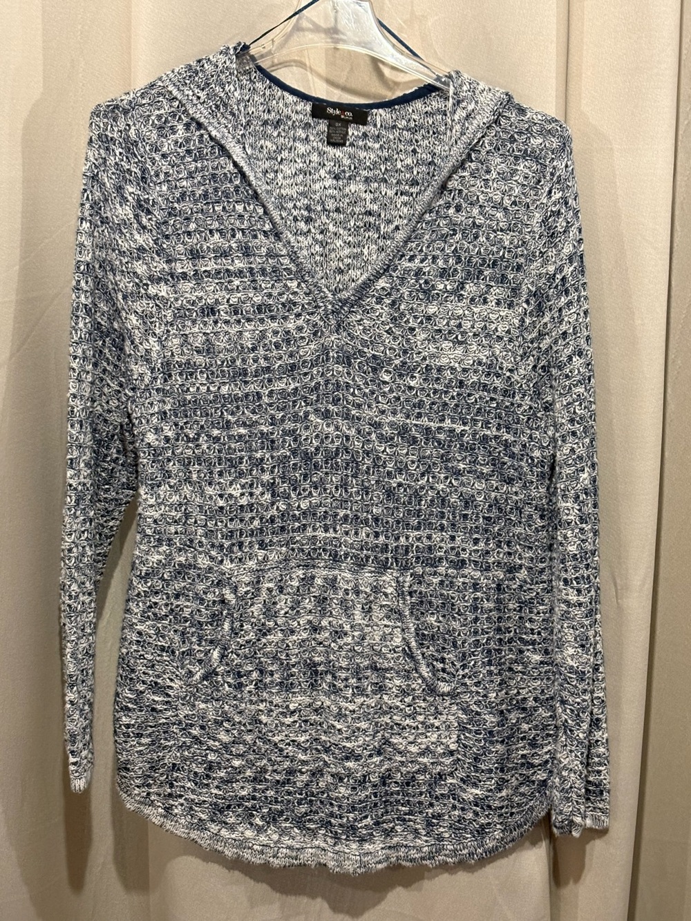 Style & Company Blue & White Marbled Hooded Sweater